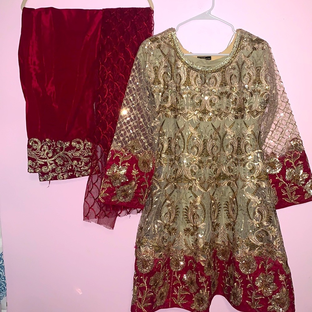 Beige Peplum Pakistani Dress 3 piece